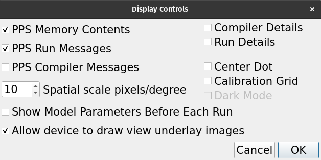 Display Controls Dialog With Underlay